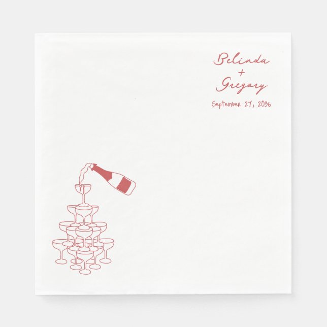 Custom Sparkling Wine Tower Doodles Wedding Napkin (Front)