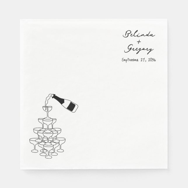 Custom Sparkling Wine Tower Doodles Wedding Napkin (Front)