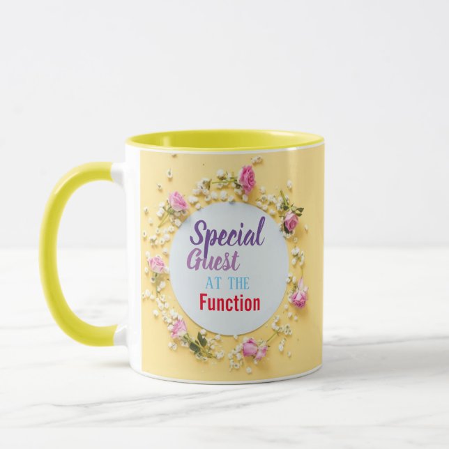 Custom Special Guest at the Function Pastel Yellow Mug (Left)