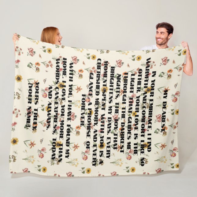 Custom Special Message Hand drawn flower floral Fleece Blanket (In Situ)