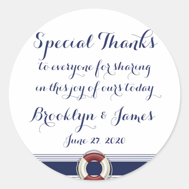 Custom Special Thanks Nautical Wedding Stickers (Front)