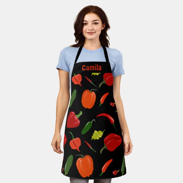 Custom Spicy Peppers  Apron (Worn)