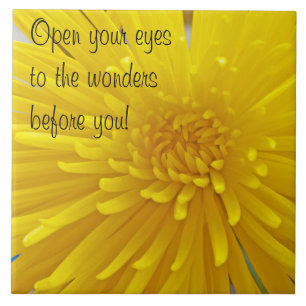 Custom Spiky Yellow Dahlia Close Up Photograph Ceramic Tile