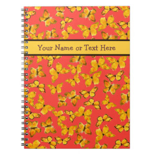 Custom Spiral Notebook, Golden Butterflies on Red Notebook