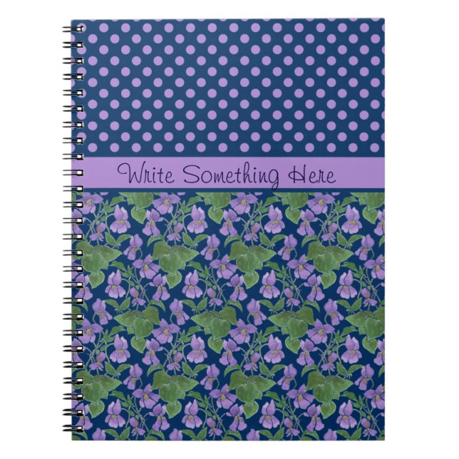Custom Spiral Notebook, Violets and Polka Dots Notebook (Front)