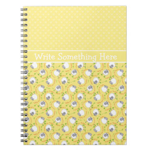 Custom Spiral Notebook: Yellow, Fun Sheep Patterns Notebook