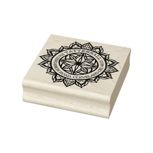Custom Spiritual Holistic Mandala Lotus Address Rubber Stamp (Stamp)