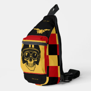 Custom spooked skull barn to ride Retro chequered Sling Bag