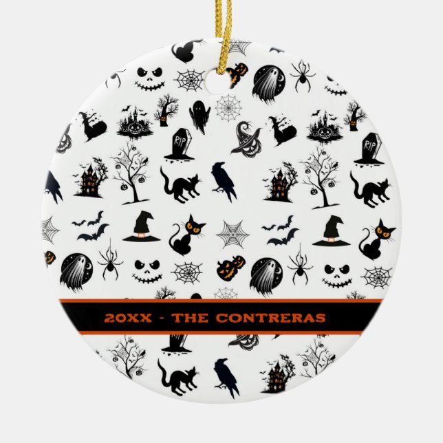 Custom spooky and funny Halloween Ceramic Ornament (Front)