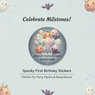 Custom Spooky Cute 1st Birthday Party Favours Classic Round Sticker