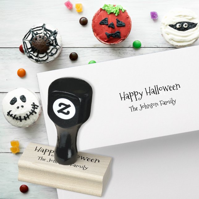 Custom Spooky Family Business Name Happy Halloween Rubber Stamp (Custom Spooky Family Business Name Happy Halloween Rubber Stamp)