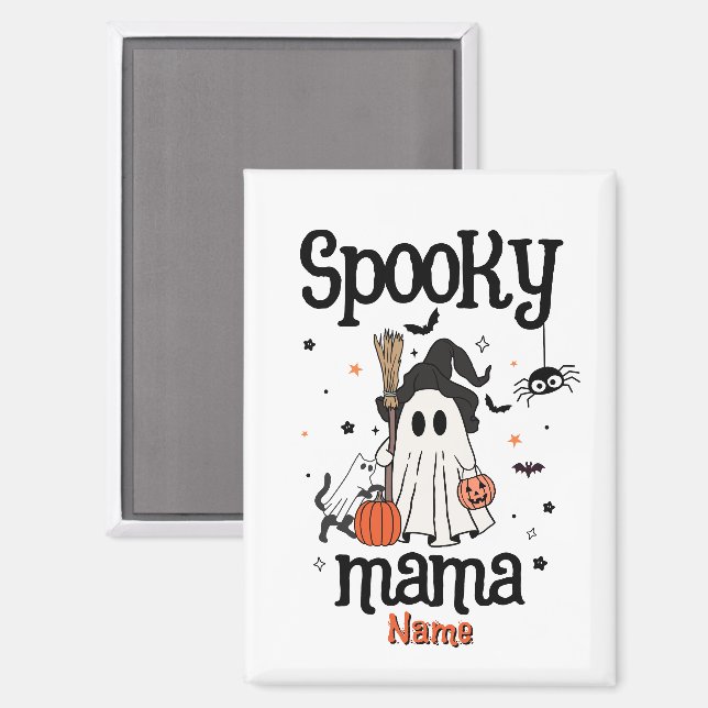 Custom Spooky Mama Halloween – Ghost, Cat, Pumpkin Magnet (Front/Back)