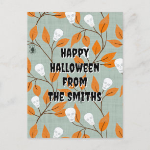 Custom spooky skull & spider vine Happy Halloween Holiday Postcard