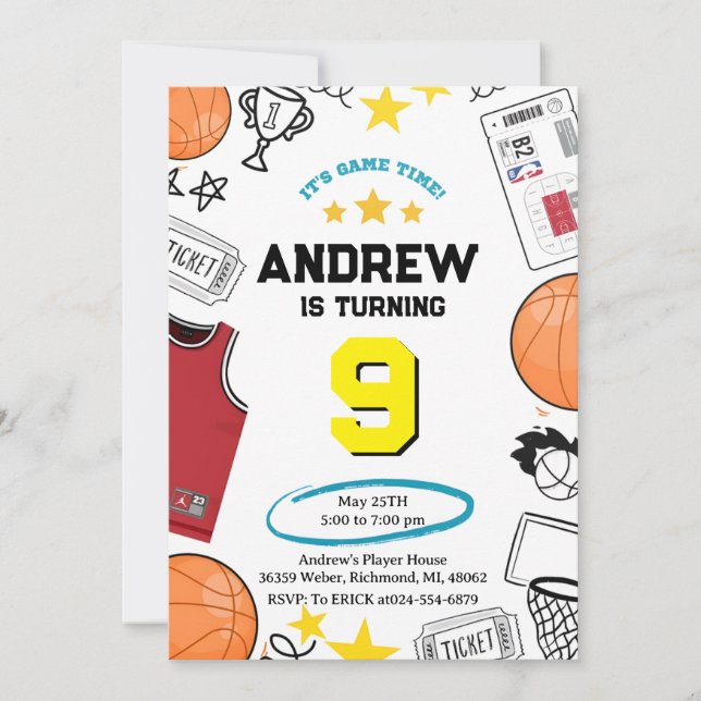 Custom Sport Basketball Birthday Invitation (Front)