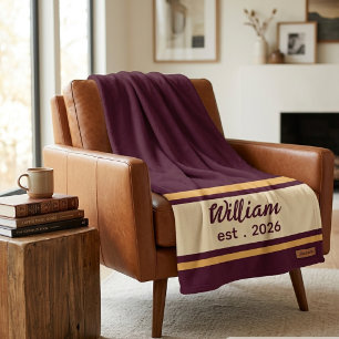Custom Sports Blanket Burgundy Gold Senior Night