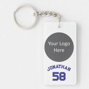 Custom Sports Team Logo & Name Jersey Number Blue Key Ring