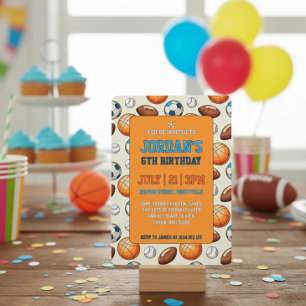 Custom Sports Theme Kids Birthday Invitation