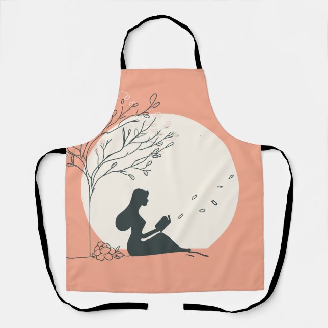 Custom Spring Aesthetic | Peaceful Girl Reading  Apron (Front)