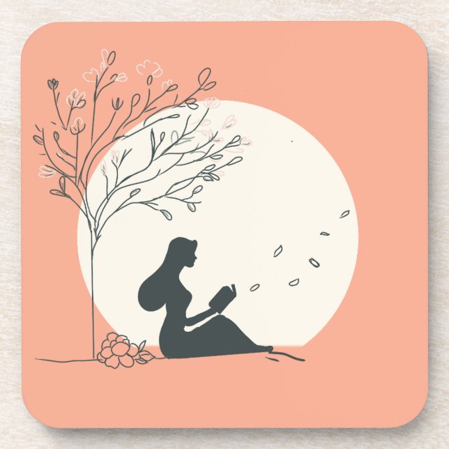 Custom Spring Aesthetic | Peaceful Girl Reading  Coaster (Front)