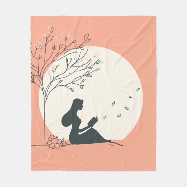 Custom Spring Aesthetic | Peaceful Girl Reading  Fleece Blanket (Front)
