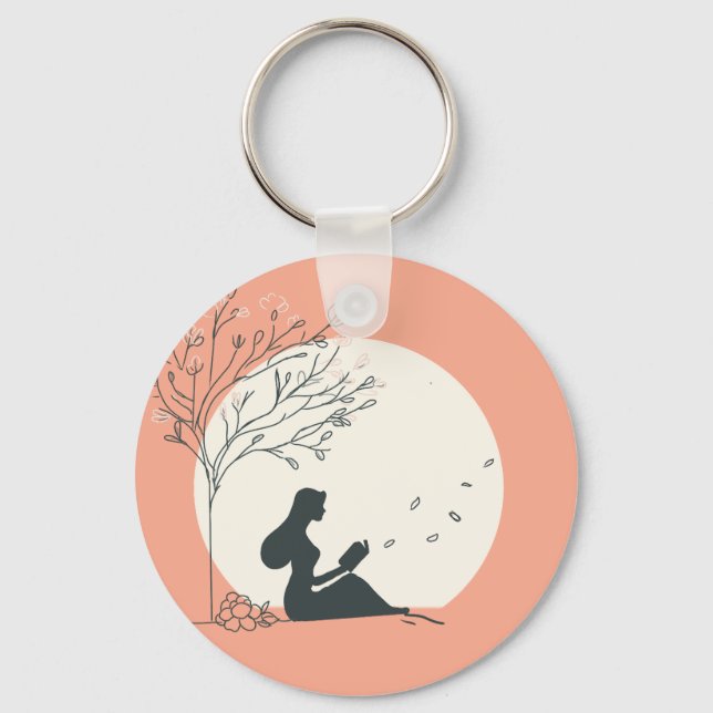Custom Spring Aesthetic | Peaceful Girl Reading  Key Ring (Front)