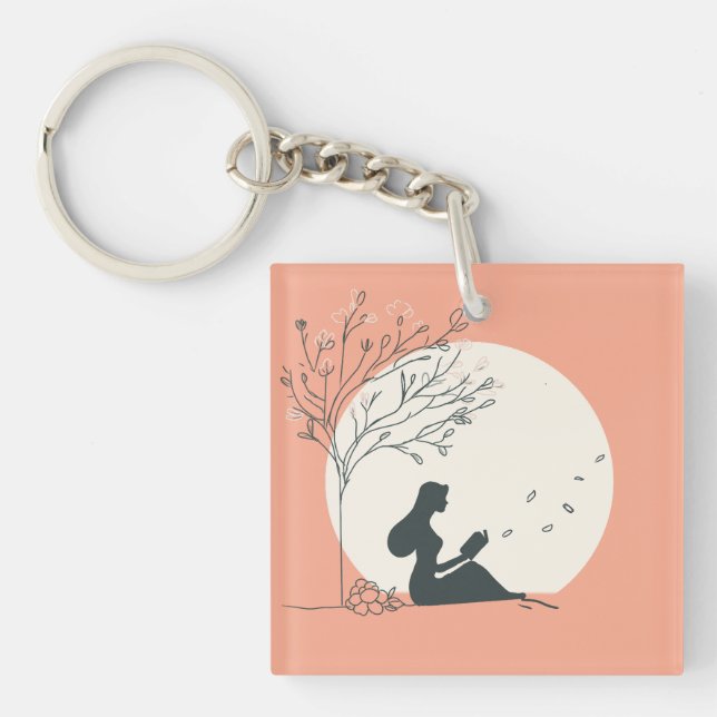 Custom Spring Aesthetic | Peaceful Girl Reading  Key Ring (Front)