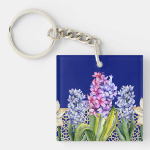 Custom Spring Blossoms Blue Key Ring