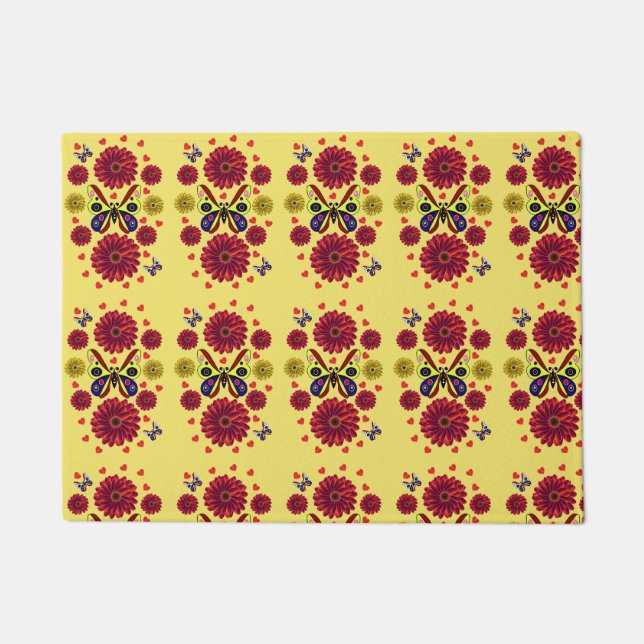 Custom Spring Butterfly Floral Gift  Doormat (Front)