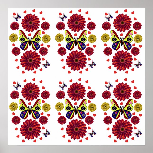 Custom Spring Butterfly Floral Gift  Poster (Front)