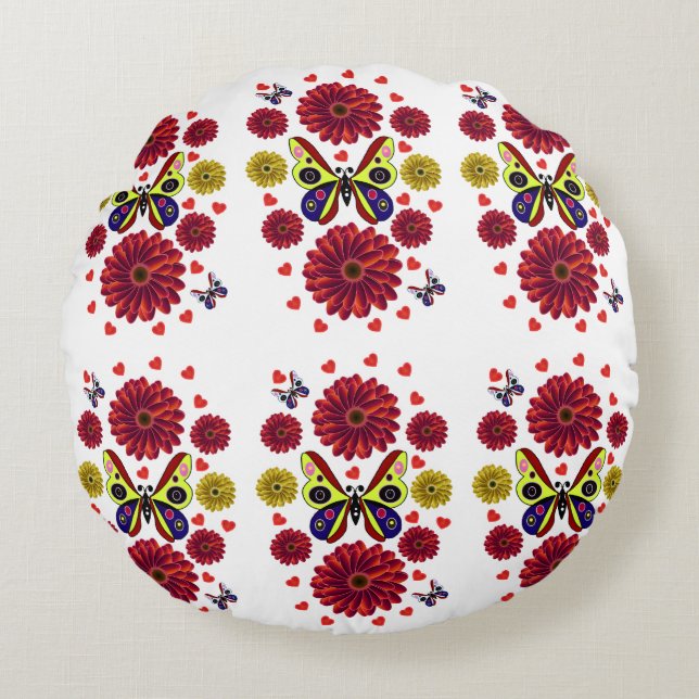 Custom Spring Butterfly Floral Gift  Round Cushion (Front)