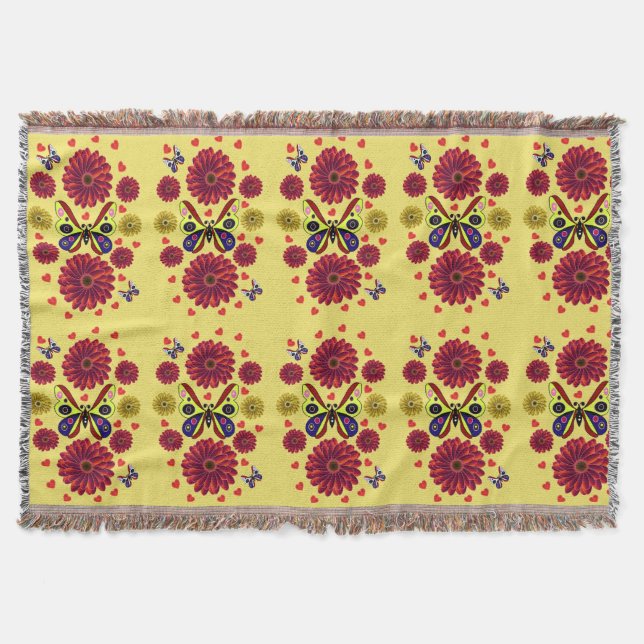 Custom Spring Butterfly Floral Gift  Throw Blanket (Front)