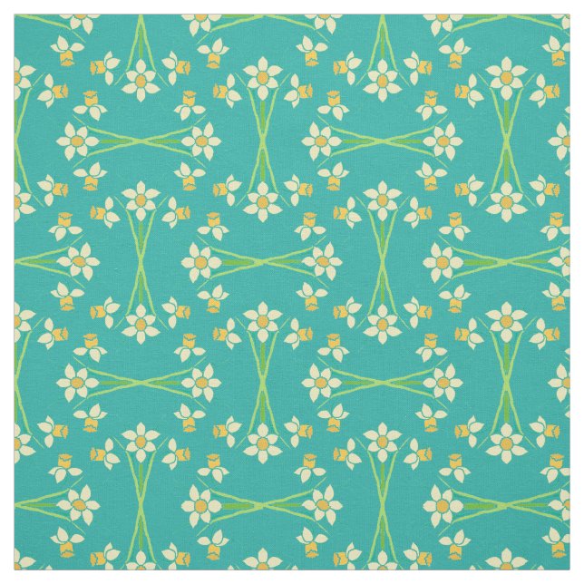 Custom Spring Daffodils on Teal Pattern Fabric (Swatch)