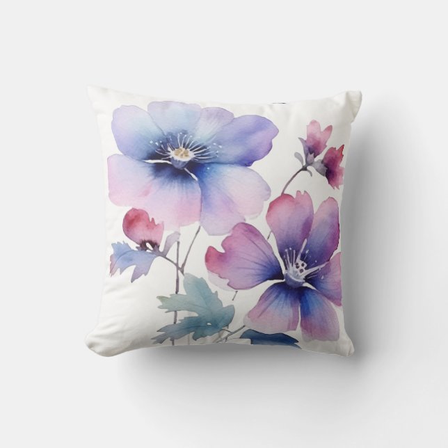Custom Spring Floral Watercolor Throw Pillow Cover (Front)