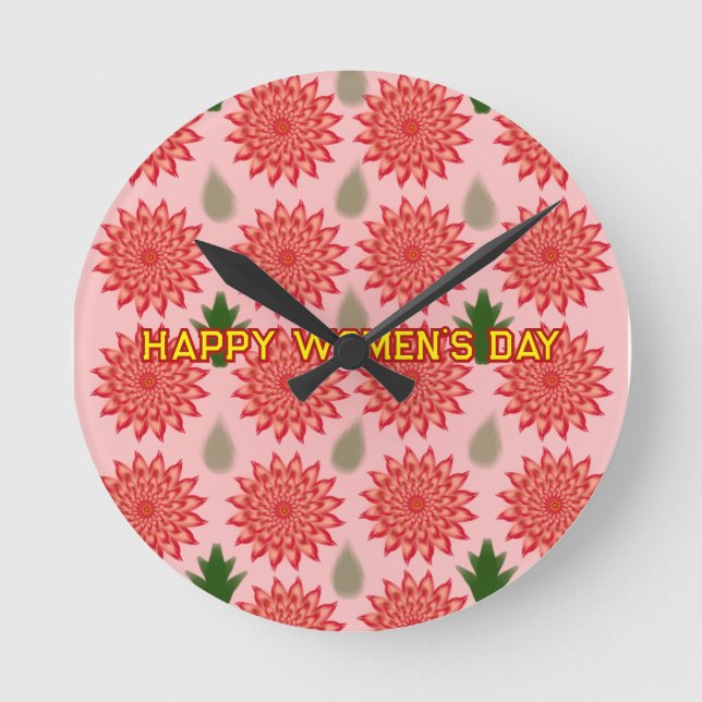 Custom Spring Flower Women's Day PatWrapping Paper Round Clock (Front)