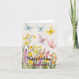 Custom Spring Flowers and Butterfly Birthday Card