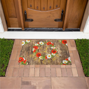 Custom Spring Poppies Daisies Floral Art Wreath Doormat