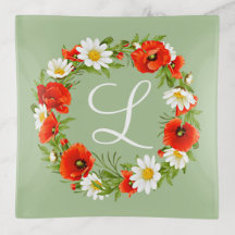 Custom Spring Poppies Daisies Monogram Wreath