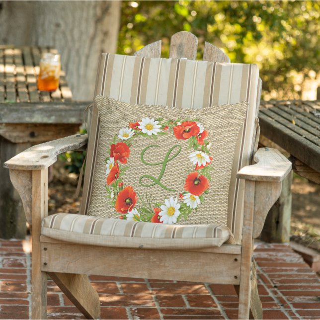 Custom Spring Red Poppies Daisies Flower Wreath Cushion (Chair)