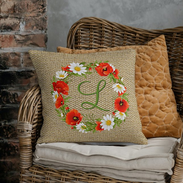 Custom Spring Red Poppies Daisies Flower Wreath Cushion (Creator Uploaded)