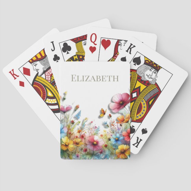 Custom Spring Wildflowers Personalised  Playing Cards (Back)