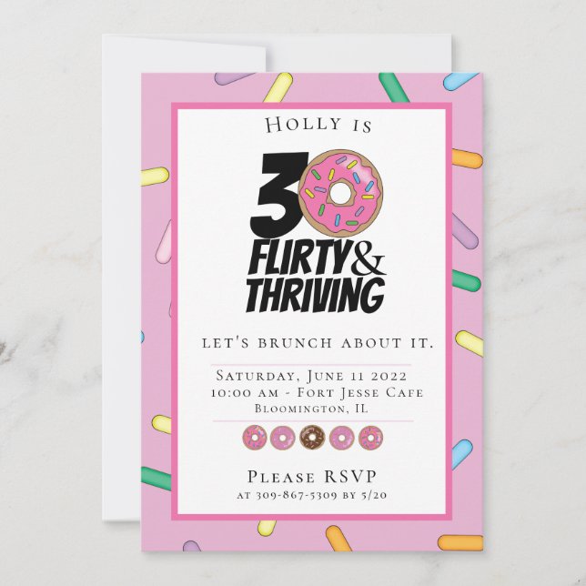 Custom Sprinkles Doughnut 30th Birthday Brunch Invitation (Front)