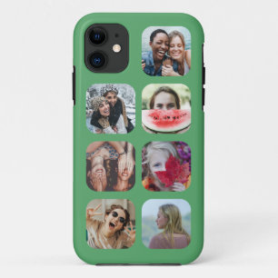 Custom Square 7 Photo Collage Green Template iPhone 11 Case