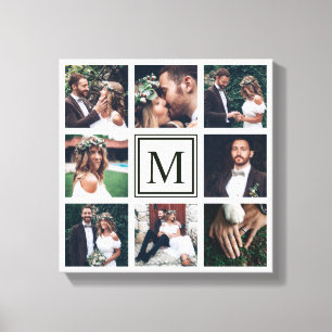 Custom Square Collage 8 Wedding Photo Monogram Canvas Print