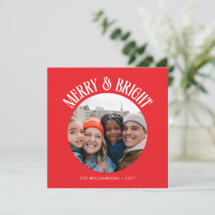 Custom Square Festive Red 2 Family Photo Christmas Holiday Card