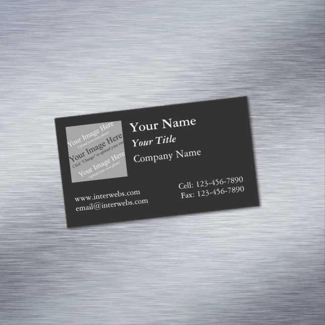Custom Square Logo Black Background White Text Magnetic Business Card (In Situ)