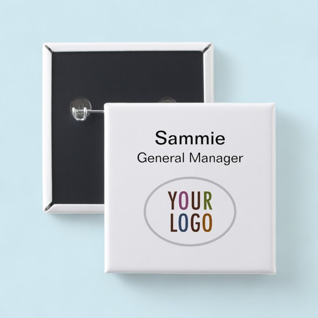 Custom Square Name Button Pin with Company Logo (MISOOK Square Name Tag Button Pin with Logo)