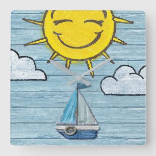 Custom square wall clock Driftwood Beach design