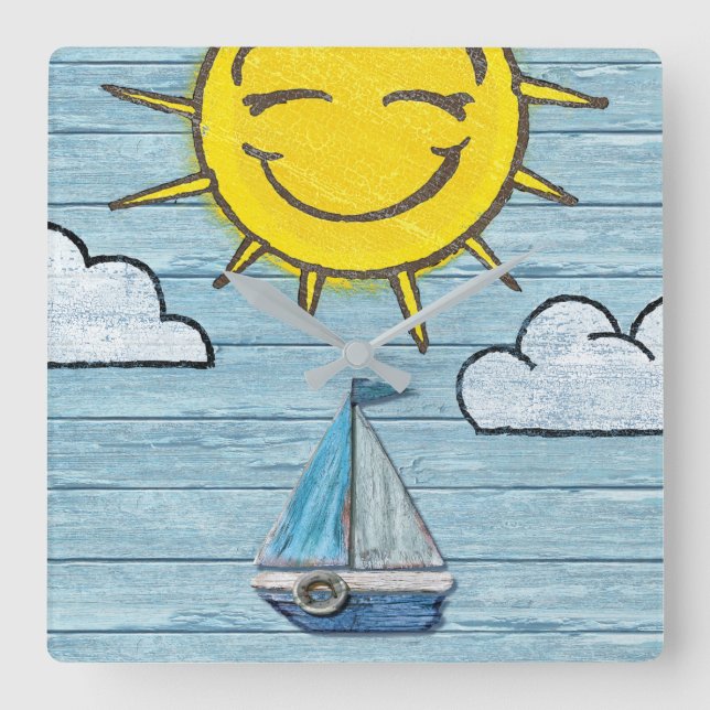 Custom square wall clock Driftwood Beach design (Front)