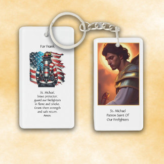 Custom St. Michael Protector of Firemen Prayer Key Ring