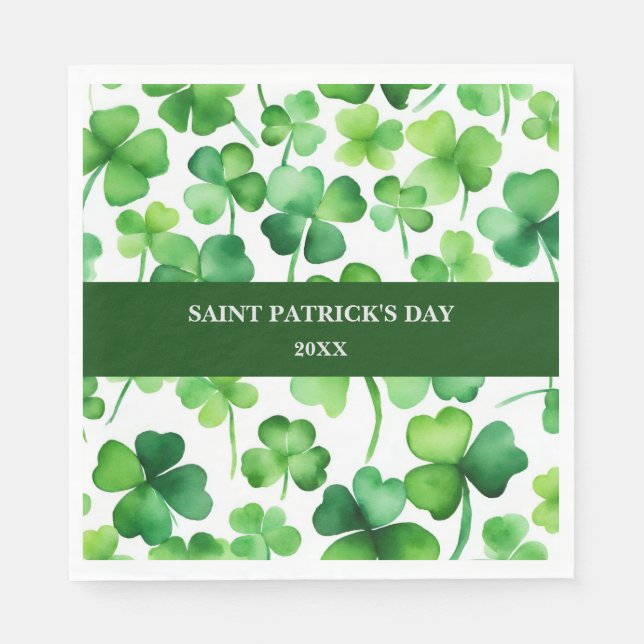 Custom St Patricks Day Green Watercolor Shamrock Napkin (Front)